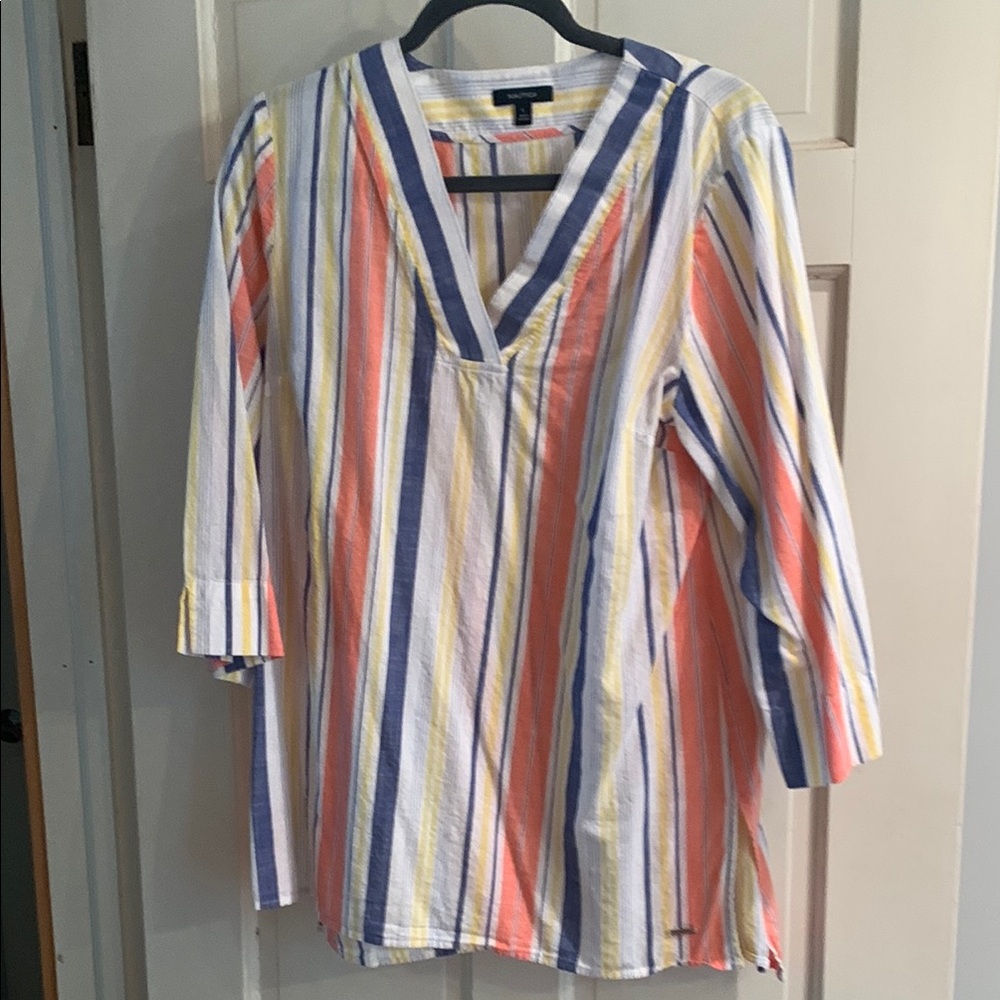 Nautica Boxy Pink and Blue 3/4 Sleeve Tunic